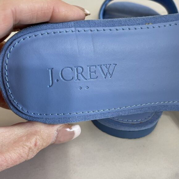 J. CREW Microsuede Single Strap Slide Sandals Women’s 8 Peri Blue Flat Shoe NEW - Picture 5 of 8